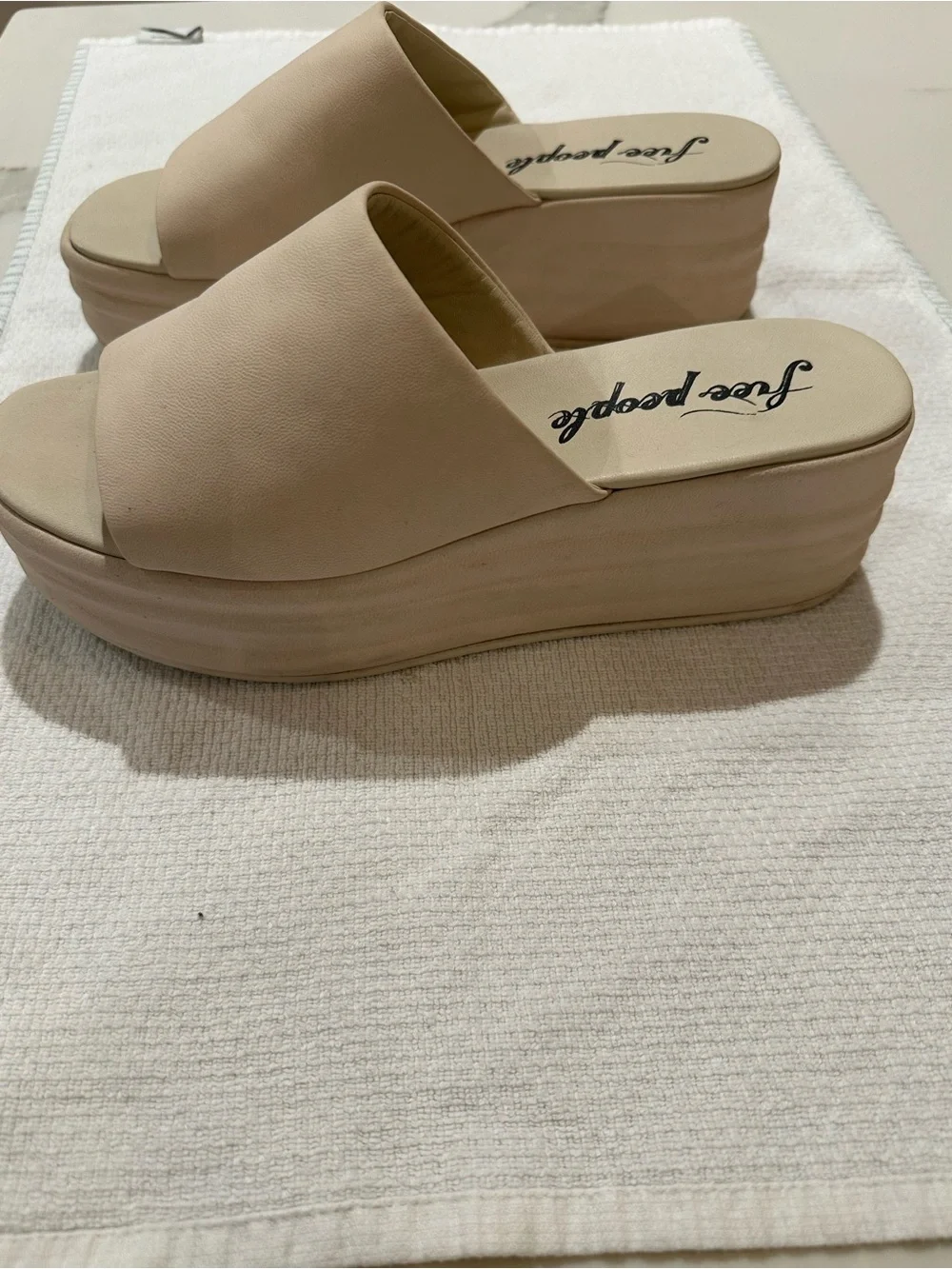 Free People Beige Platform Slide Sandals